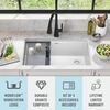 Lavabo de cocina tipo estación de trabajo con un receptáculo de compuesto de granito de 32" de montaje bajo encimera, con reborde WorkFlow™ y accesorios
